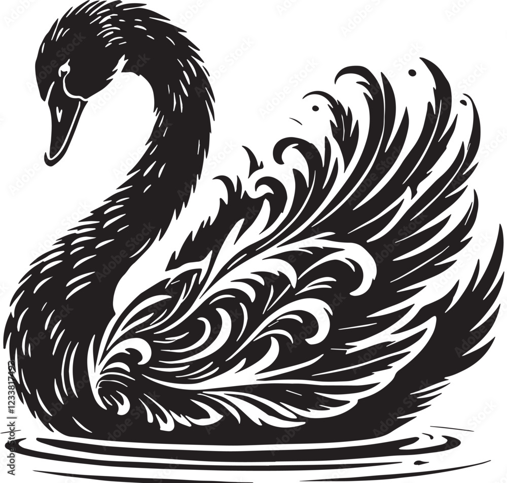 Obraz premium Black Swan Silhouette Vector, High Quality Illustration on White Background