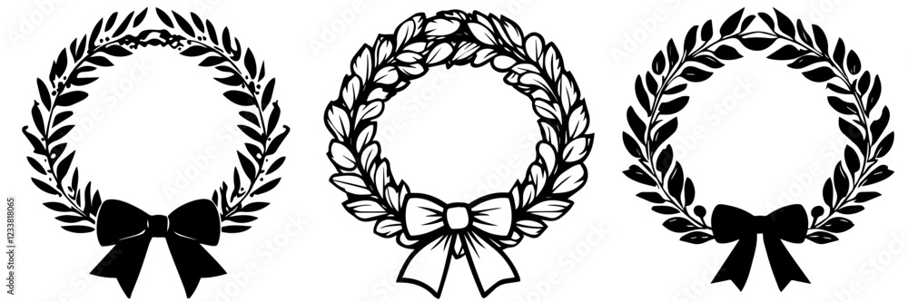 Different Wreath Styles, Laurel Wreath Icons, Black and White Line Drawings, Decorative Frames, Design Elements, Wedding Decorations, Vector Graphics, Isolated on White Different Wreath Styles, Laurel Wreath Icons, Black and White Line Drawings, Decorative Frames, Design Elements, Wedding Decorations, Vector Graphics, Isolated on White