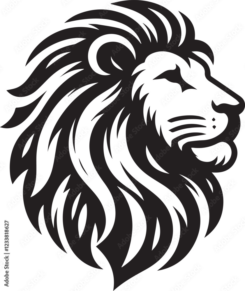 Fototapeta premium Lion silhouette black and white vector icon