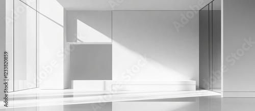 Wallpaper Mural Minimalistic modern interior architecture with large windows and flat surfaces showcasing light and shadow, includes copy space for text. Torontodigital.ca