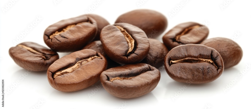 Close-up of roasted coffee beans isolated on white background Close-up of roasted coffee beans isolated on white background