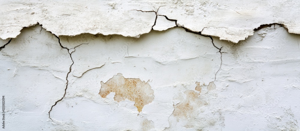 Fototapeta premium Cracked and Peeling White Wall Texture with Visible Damage and Weathering