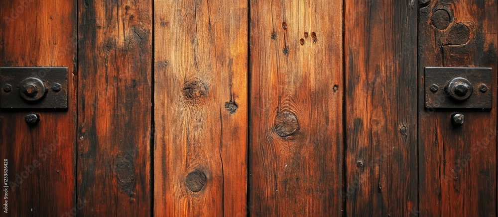 Rustic Wooden Door with Iron Handles and Textured Wood Grain Rustic Wooden Door with Iron Handles and Textured Wood Grain