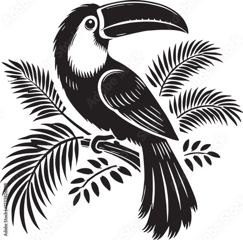 Black Toucan Silhouette Vector, High Quality Illustration on White Background photo