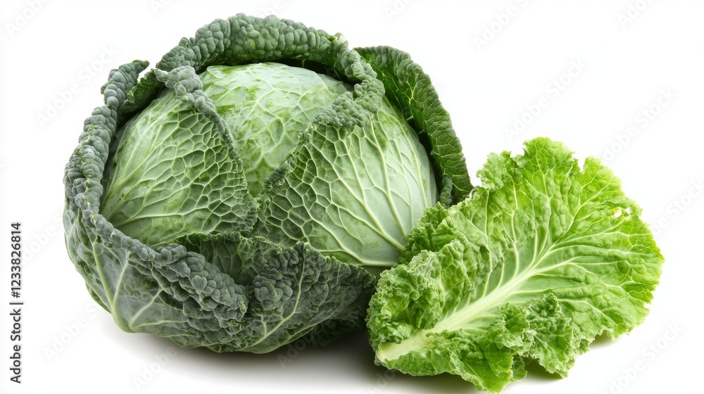 Fototapeta premium Fresh Green Savoy Cabbage, Close-up Studio Shot