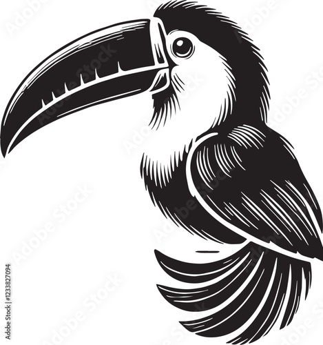 Black Toucan Silhouette Vector, High Quality Illustration on White Background photo