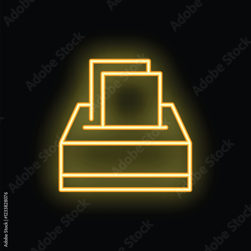 Neon sign depicting a ballot box casting a vote, perfect for political or election related themes