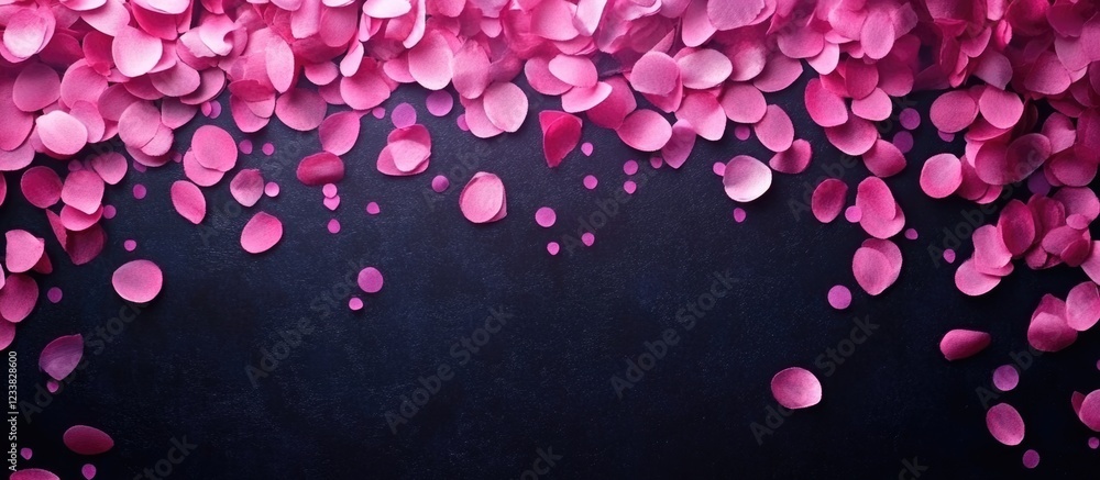 Obraz premium Pink flower petals scattered on dark background with Copy Space for text placement