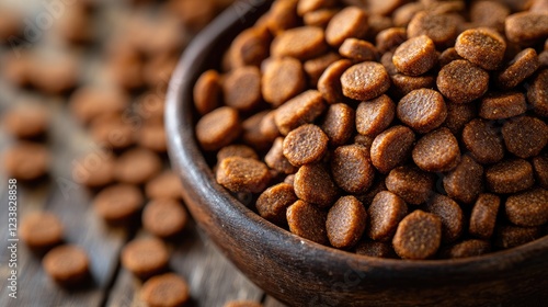 Wallpaper Mural Brown dry dog food kibble in a rustic wooden bowl with natural textures and warm lighting showcasing pet nutrition and care. Torontodigital.ca