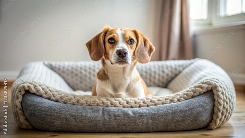 Dog relaxing on a cozy bed , pet, lying down, comfort Dog relaxing on a cozy bed , pet, lying down, comfort