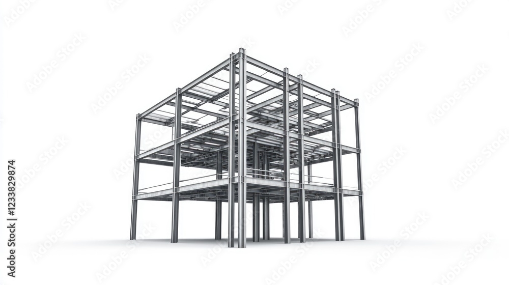 Steel frame construction structure view isolated on white background with ample copy space for design or architectural text insertion Steel frame construction structure view isolated on white background with ample copy space for design or architectural text insertion