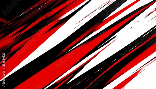 Dynamic abstract background with red, black, and white stripes.