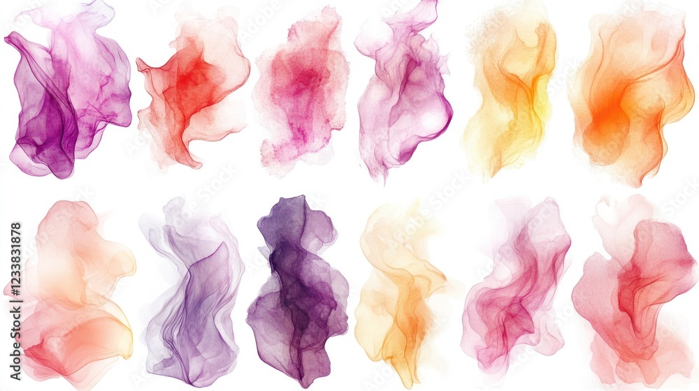 Fototapeta premium Colorful smoke swirls, abstract art, white background, design element