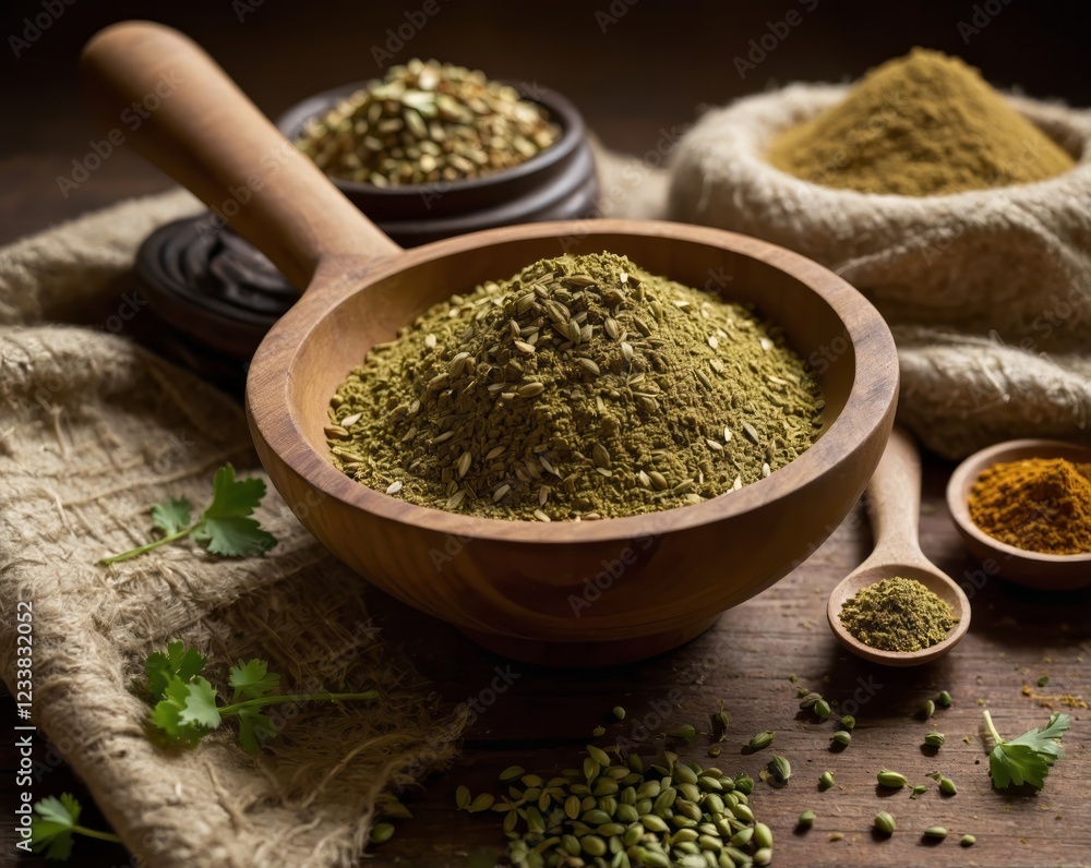 Traditional coriander powder, finely ground and packed with the rich flavors of ethnic spices. A key ingredient in Indian cooking, offering warmth and depth to a variety of dishes. Traditional coriander powder, finely ground and packed with the rich flavors of ethnic spices. A key ingredient in Indian cooking, offering warmth and depth to a variety of dishes.