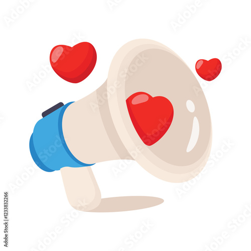 Megaphone with hearts, concept icon of spreading love and positive messages