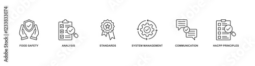 ISO 22000 icon vector illustration concept with icon of food safety, analysis, standards, system management, communication, hacpp principles