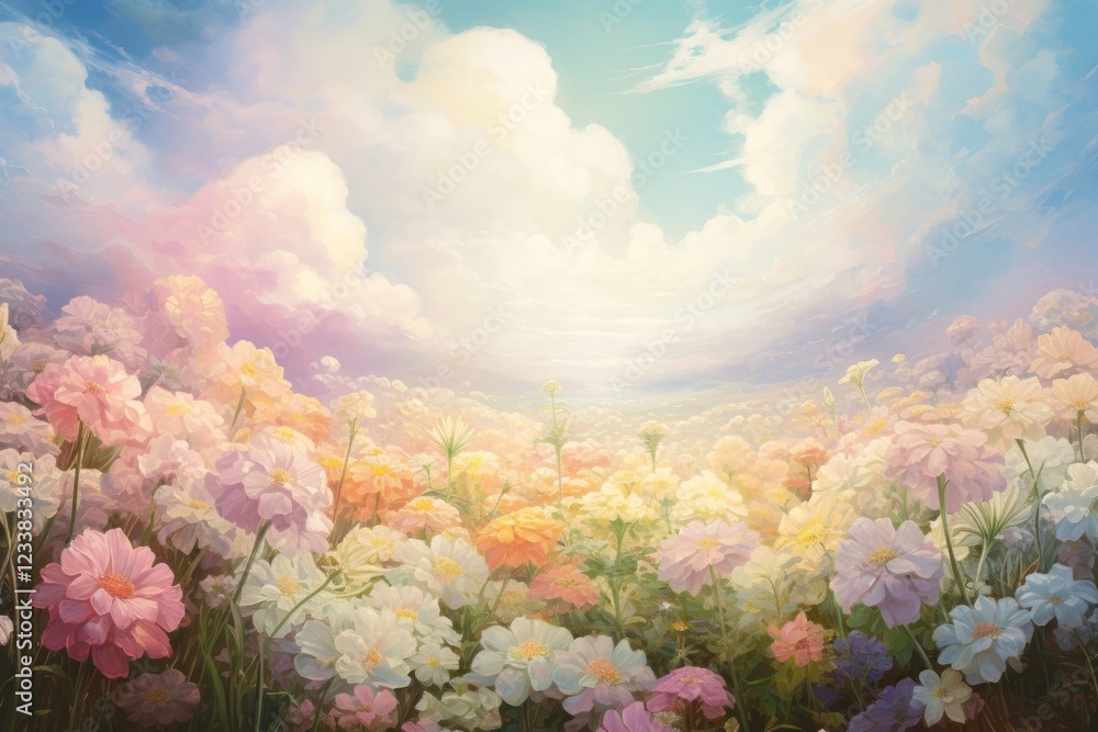 Fototapeta premium White flower fields landscape painting backgrounds.