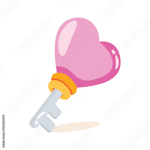 A key with a heart shaped top, symbolizing unlocking love and affection.