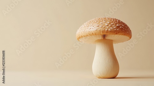 Single Mushroom on Beige Background photo