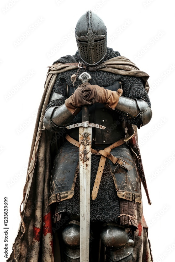 Knight holding a sword weapon white background architecture. Knight holding a sword weapon white background architecture.