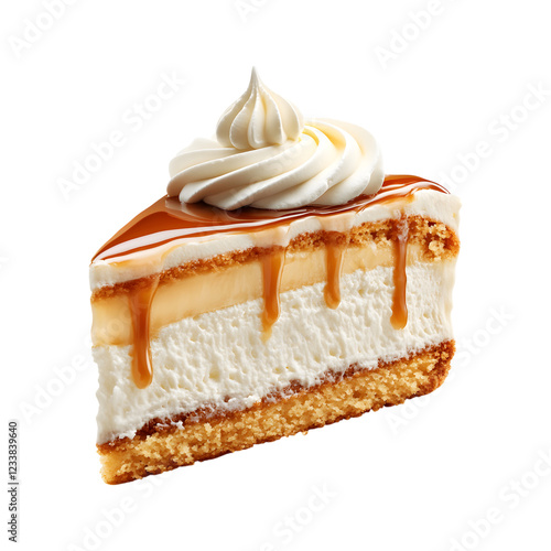 Vanilla Cake with Caramel Topping Isolated on Transparent Background