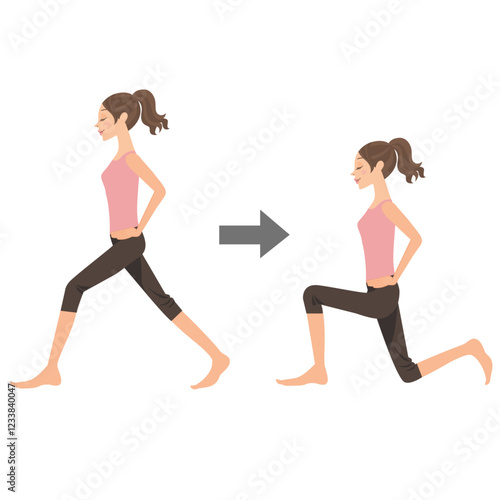 女性がスクワットの運動を説明しているイラスト