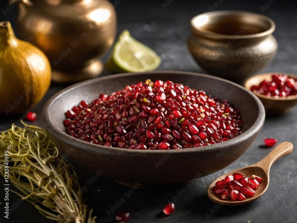 Fresh pomegranate (Anar Dana) seeds, bursting with vibrant color and flavor, a rich source of antioxidants and nutrition. Perfect for healthy snacking or as a garnish in various dishes. Fresh pomegranate (Anar Dana) seeds, bursting with vibrant color and flavor, a rich source of antioxidants and nutrition. Perfect for healthy snacking or as a garnish in various dishes.