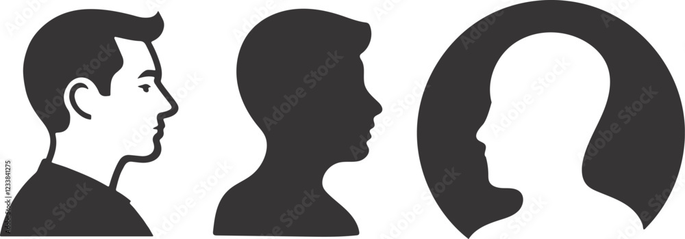 Simple Profile Views of Male Head Silhouettes Simple Profile Views of Male Head Silhouettes