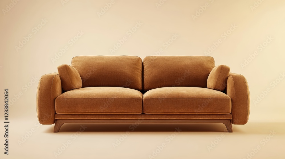 Fototapeta premium Modern Brown Sofa, Elegant Living Room Furniture, Minimalist Interior Design