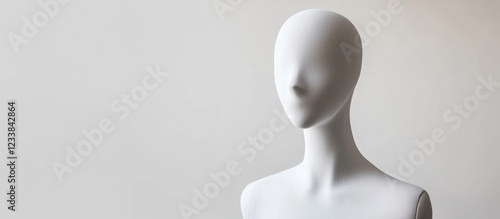 White mannequin in an empty studio setting ideal for product displays and promotional text placement photo