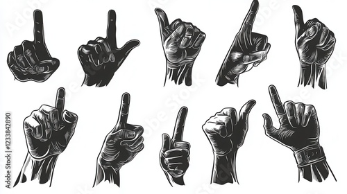 Vector illustrations of the human hand making a middle finger gesture, showing a rude and aggressive sign. photo