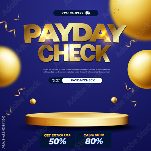 Payday Premium Shopping day discount deals Dynamic Blue gradient background with Exclusive Gold Showcase Podium and Special Editable text effect Square banner