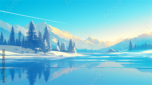 冬の自然の景色、ベクター、イラスト
