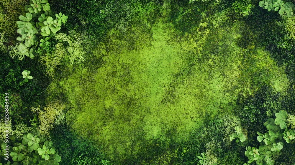Lush green moss close-up on a natural background with ample space for text or design elements creating a serene and earthy atmosphere Lush green moss close-up on a natural background with ample space for text or design elements creating a serene and earthy atmosphere