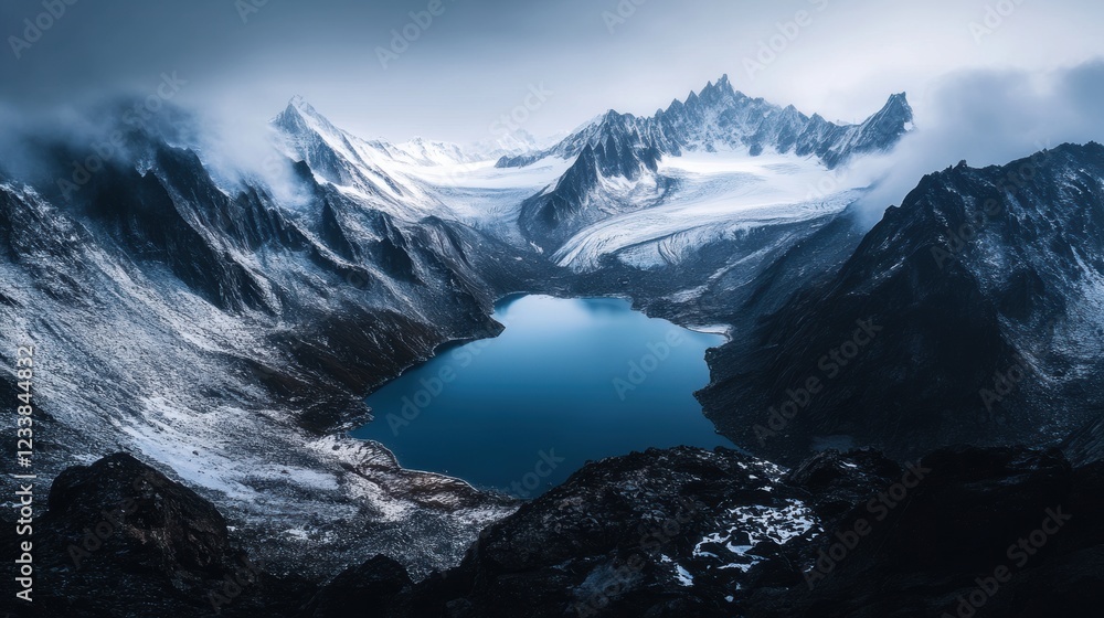 Obraz premium Beautiful majestic landscape with snow covered forest and lake