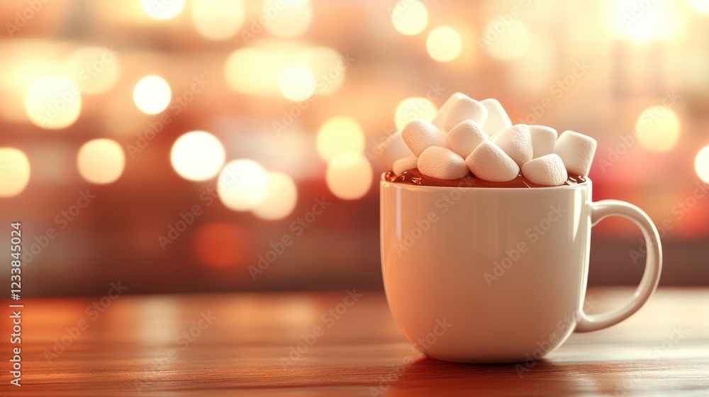 Hot chocolate marshmallows cozy winter lights Hot chocolate marshmallows cozy winter lights