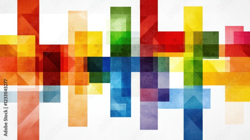 Colorful Abstract Composition with Geometric Shapes and Textures in Bright Tones