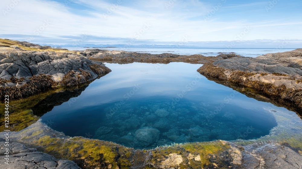 Serene Tide Pool Surrounded by Rocky Coastline Serene Tide Pool Surrounded by Rocky Coastline