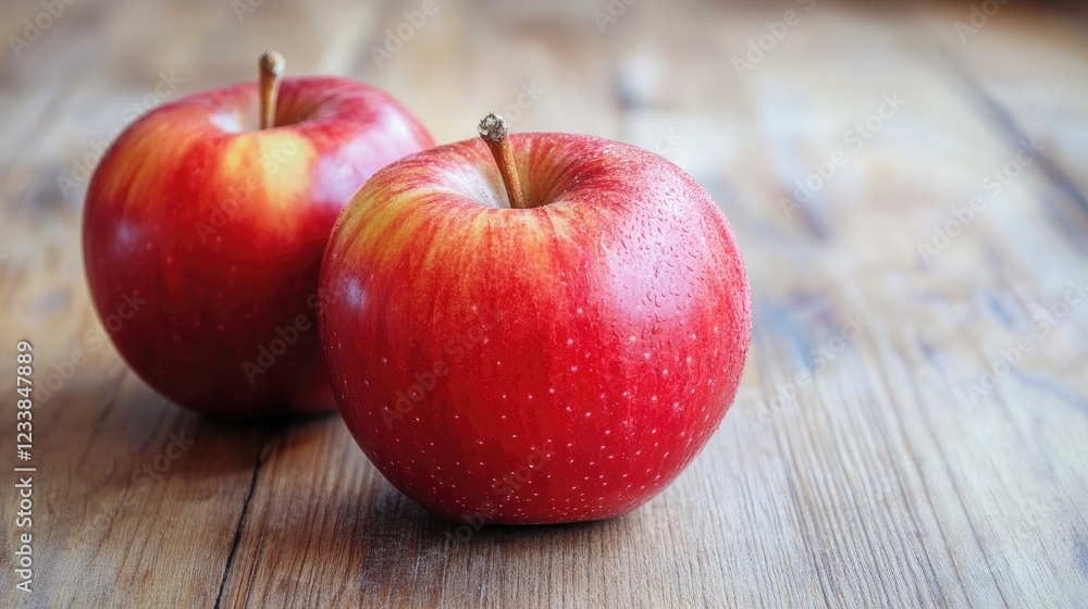 Fresh red apples on a wooden table highlighting healthy eating and nutrition concepts. Fresh red apples on a wooden table highlighting healthy eating and nutrition concepts.