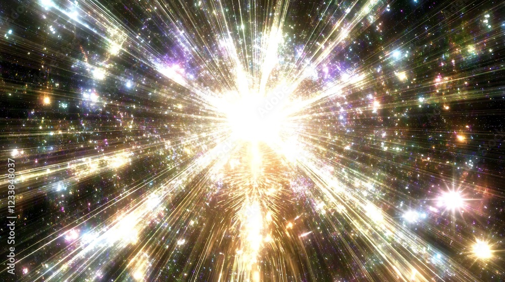 Fototapeta premium Celestial Explosion Bright Light Radiates Through Space