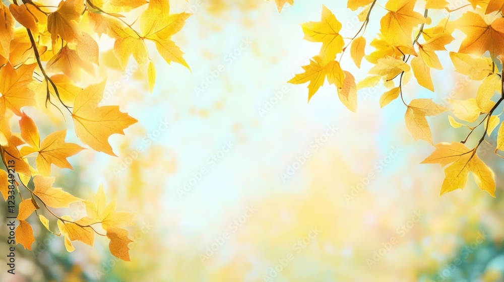Vibrant autumn leaves framing a serene blurred background with soft colors and ample copyspace for seasonal text or messages Vibrant autumn leaves framing a serene blurred background with soft colors and ample copyspace for seasonal text or messages