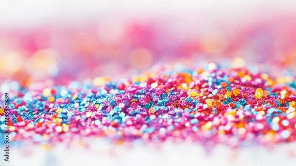 Vibrant Colorful Glitter Particles with Bokeh Effect and Empty Space for Text in Bright Background Vibrant Colorful Glitter Particles with Bokeh Effect and Empty Space for Text in Bright Background