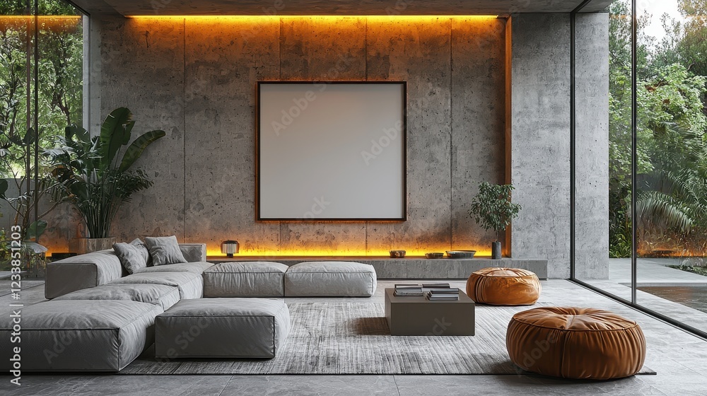 Modern living room with a minimalist design and natural elements. Modern living room with a minimalist design and natural elements.