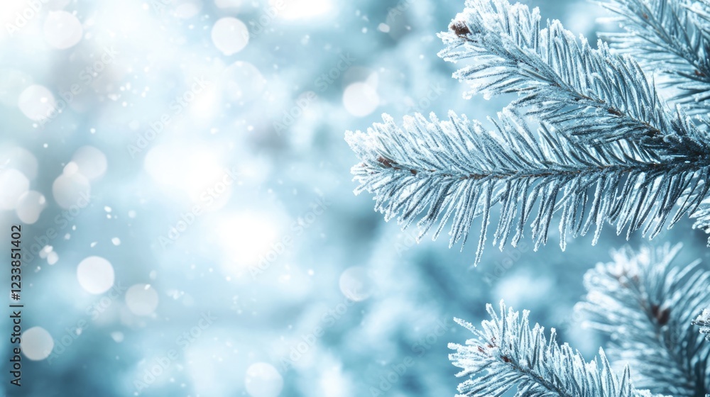 Winter Christmas Background with Pine Branches and Frosty Atmosphere for Text Placement Winter Christmas Background with Pine Branches and Frosty Atmosphere for Text Placement