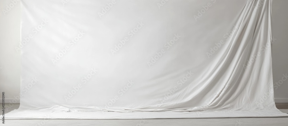 Obraz premium Linen backdrop with soft draping and ample blank space ideal for showcasing text or design elements in your creative projects.