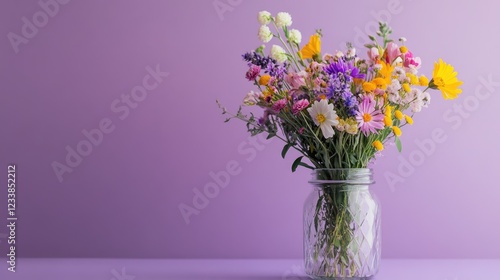 Wallpaper Mural Colorful wildflower bouquet in frosted jar against a soft purple background showcasing nature's beauty and vibrant floral arrangements. Torontodigital.ca