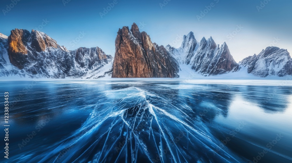 Fototapeta premium Beautiful majestic landscape with frozen icy lake surface