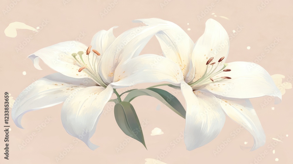 Elegant White Lilies in Bloom with Soft Light Background for Floral Decoration or Design Use Elegant White Lilies in Bloom with Soft Light Background for Floral Decoration or Design Use
