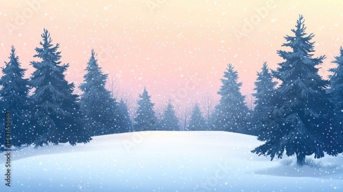 Wallpaper Mural Serene Winter Landscape with Snowfall Majestic Evergreen Trees at Sunset Ideal for Seasonal Promotions or Holiday Greetings Torontodigital.ca