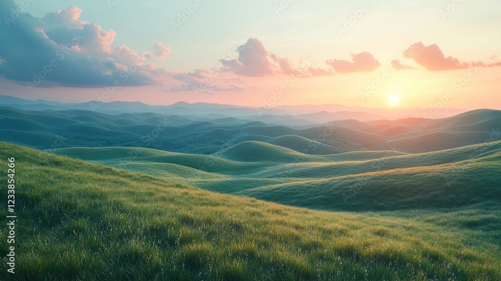 Serene Sunset Over Rolling Hills